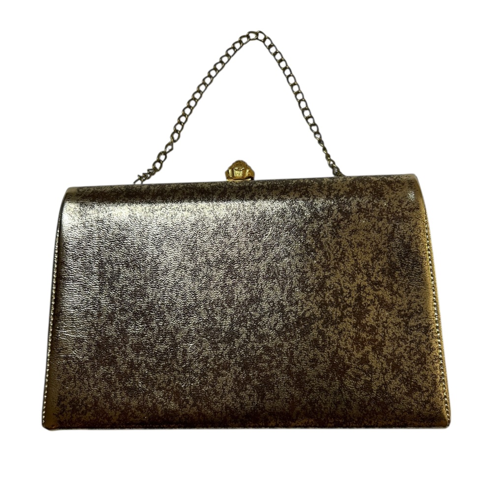 Vintage Old Money Avant Garde Soft Gold-Tone Metallic Textured Clutch Purse Bag